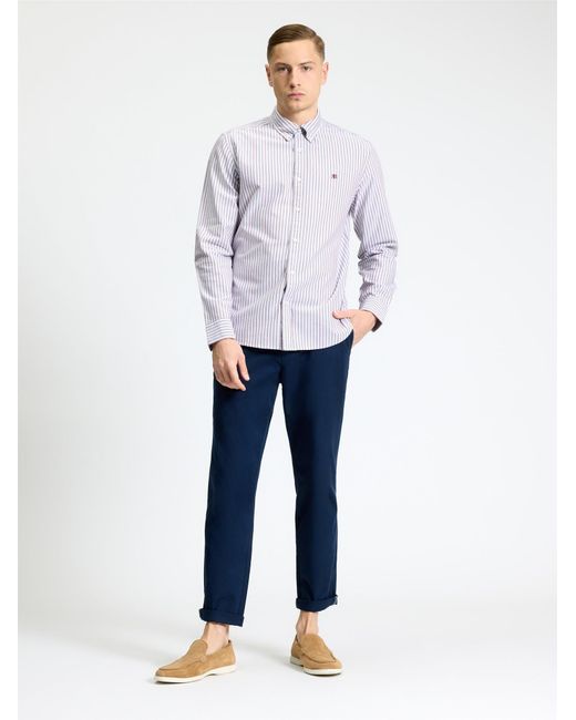 Ben Sherman White Long Sleeve Oxford Stripe Shirt In for men