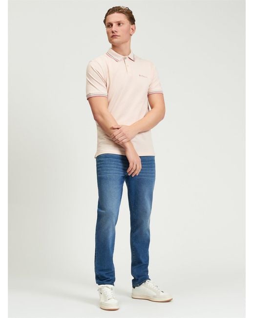 Ben Sherman Blue Short Sleeve Signature Pique Polo In Blush Pink for men