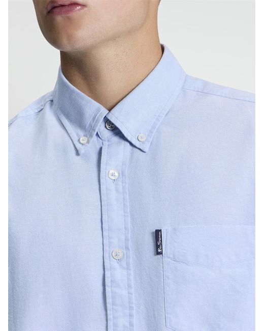 Ben Sherman White Short Sleeve Signature Oxford Shirt In Sky for men
