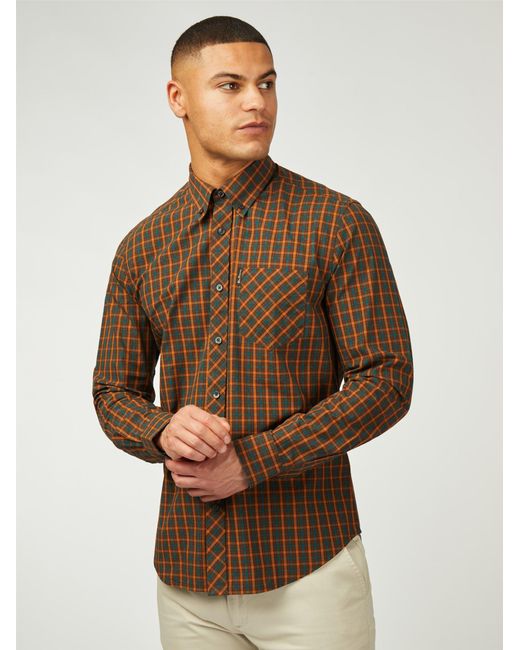 Ben Sherman Brown Long Sleeve Signature House Check Shirt for men