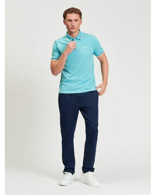Ben Sherman Blue Short Sleeve Signature Pique Polo In Turquoise for men