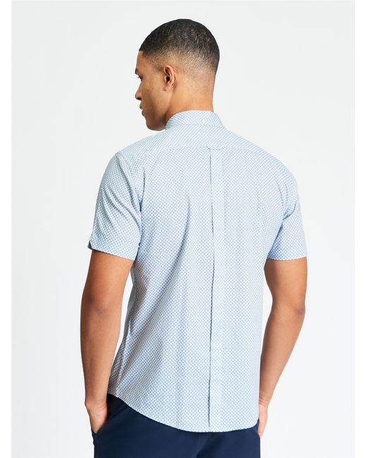 Ben Sherman Blue Short Sleeve Block Geo Print Shirt In Denim for men