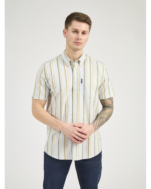 Ben Sherman Oxford Block Stripe Shirt In Pale Blue for men