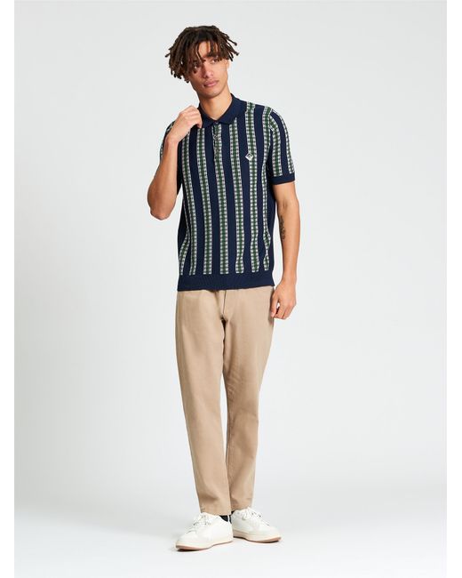 Ben Sherman Blue Short Sleeve Jacquard Candy Stripe Knitted Polo In Dark Navy for men