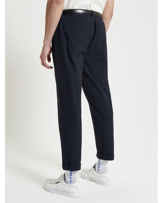 Ben Sherman Blue Seersucker Trousers In Midnight for men