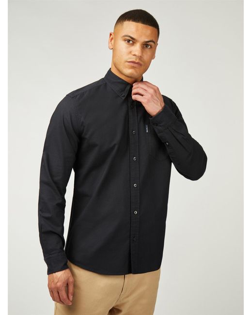 Ben Sherman Organic Oxford Long Sleeve Shirt In Black for men