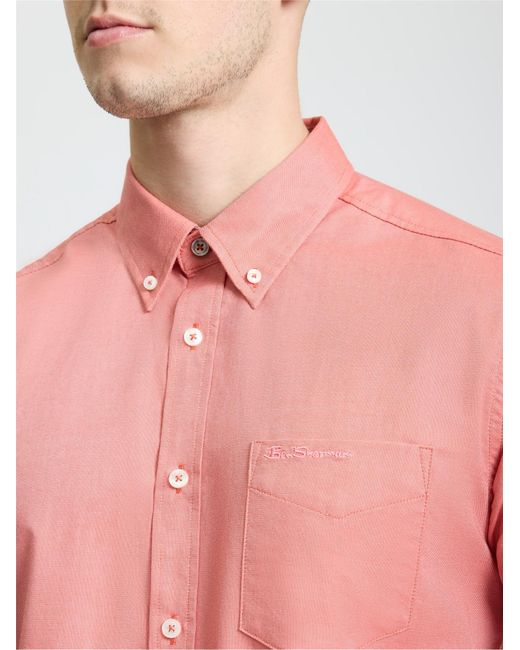 Ben Sherman Pink Short Sleeve Oxford Shirt In Cherry for men