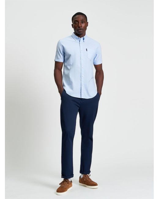 Ben Sherman White Short Sleeve Signature Oxford Shirt In Sky for men