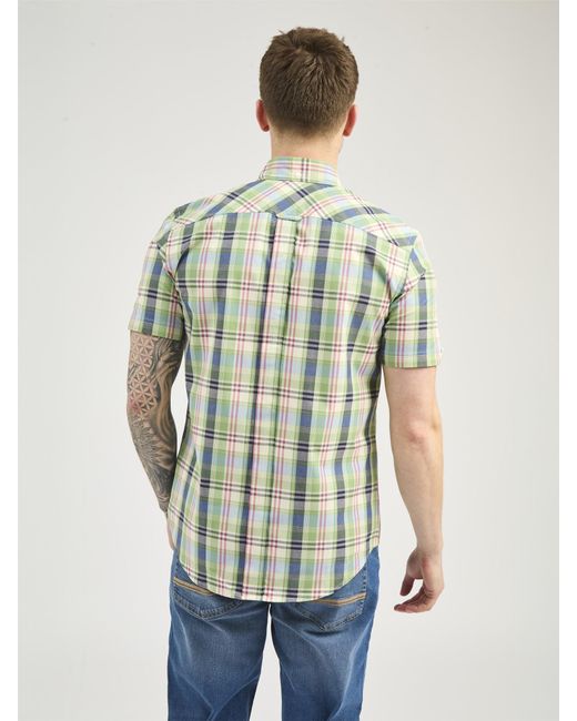 Ben Sherman Blue Gingham Overcheck Shirt In Grass Green for men