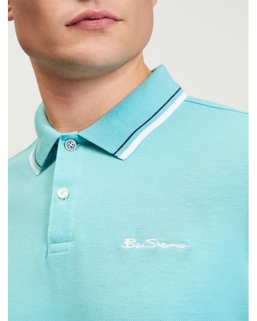 Ben Sherman Blue Short Sleeve Signature Pique Polo In Turquoise for men