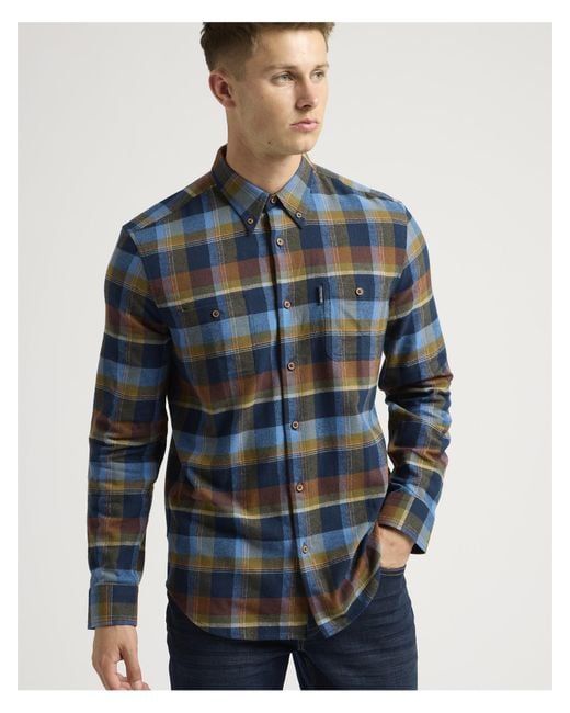 Ben Sherman Blue Brushed Twill Check Shirt for men