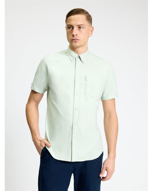 Ben Sherman White Short Sleeve Signature Oxford Shirt In Pistachio for men