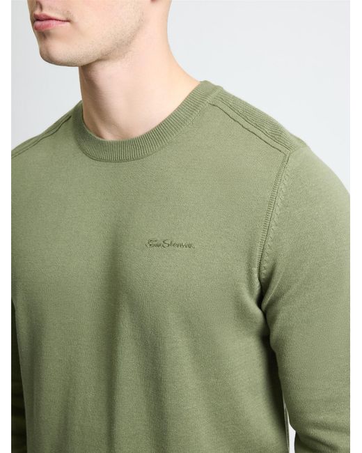 Ben Sherman Green Long Sleeve Crew Neck & Shoulder Stitch In Olive for men