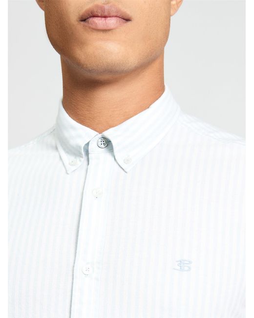 Ben Sherman White Short Sleeve Oxford Stripe Shirt In Light Blue for men