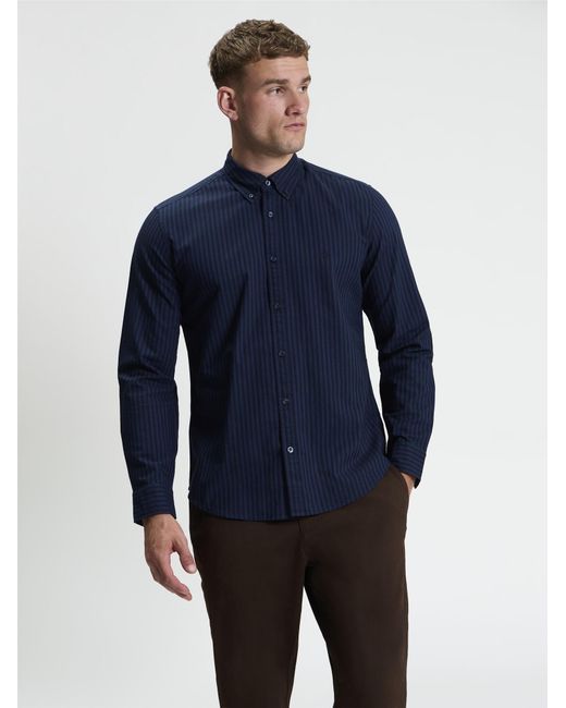 Ben Sherman Blue Long Sleeve Oxford Stripe Shirt In Dark Navy for men
