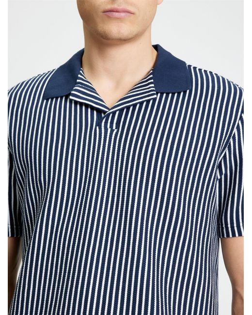 Ben Sherman Blue Short Sleeve Vertical Stripe Polo In Dark Navy for men