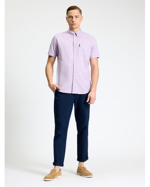 Ben Sherman Short Sleeve Signature Oxford Shirt In Purple for men