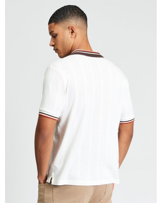 Ben Sherman Short Sleeve Trim Block Open Neck Polo In Snow White for men