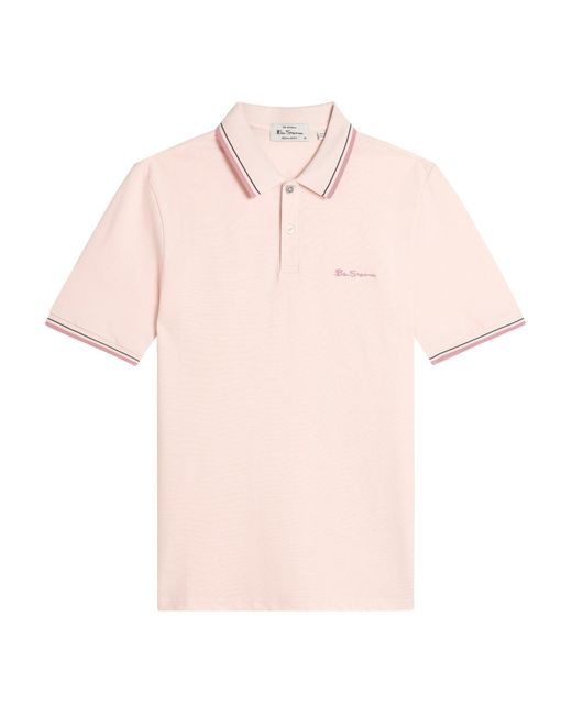 Ben Sherman Blue Short Sleeve Signature Pique Polo In Blush Pink for men