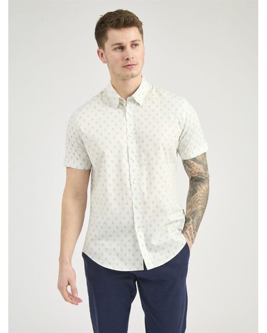 Ben Sherman Short Sleeve Stipple Geo Print Shirt In Snow White for men