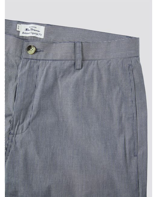 Ben Sherman Gray Relaxed Blue Ticking Stripe Taper Trousers for men