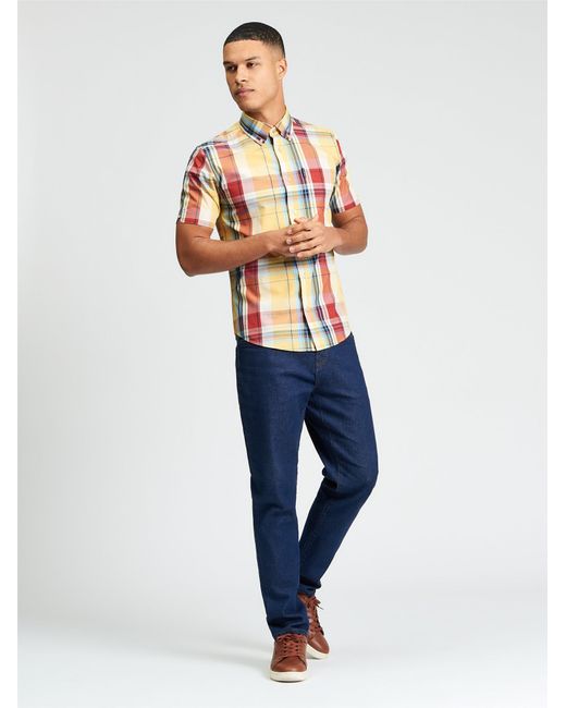 Ben Sherman Blue Short Sleeve Oversized Check Shirt In for men