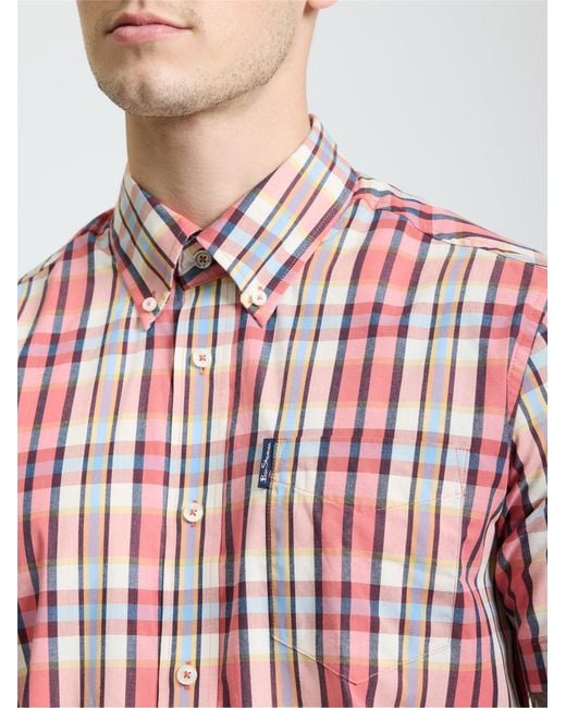 Ben Sherman Red Short Sleeve Irregular Check Shirt In Cerise for men