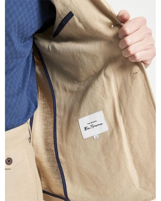 Ben Sherman Natural Linen Cotton Blazer In Stone for men