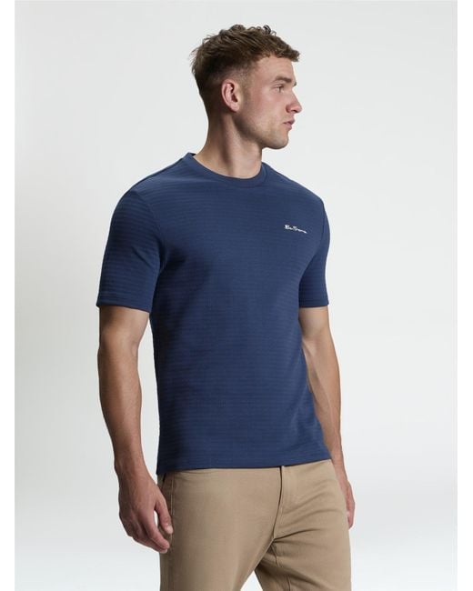 Ben Sherman Short Sleeve Jacquard Tshirt In Blue Denim for men
