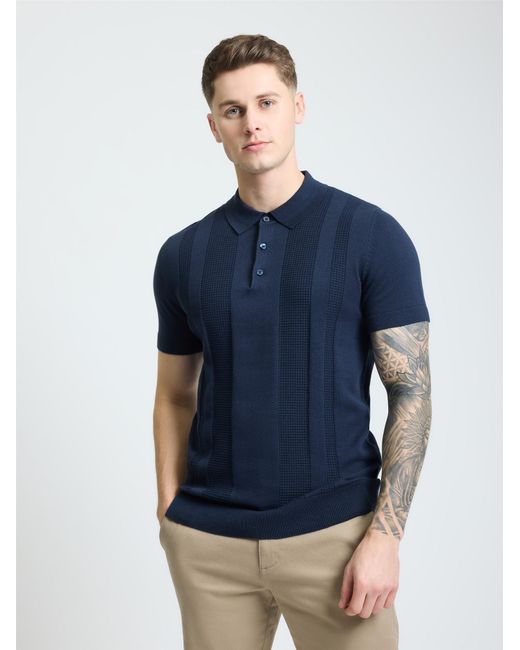 Ben Sherman Blue Short Sleeve Textured Polo In Dark Navy for men