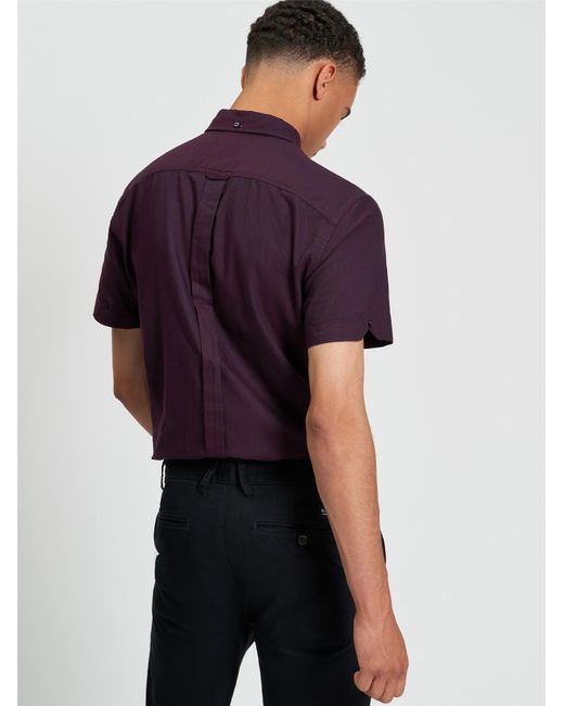 Ben Sherman Purple Short Sleeve Signature Oxford Shirt In Dark Wine for men