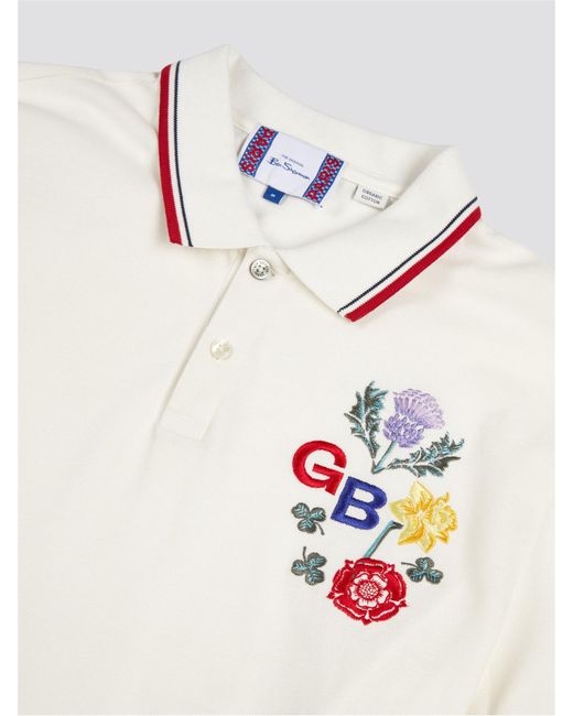 Ben Sherman White Team Gb Floral Embroidered Pique Polo for men