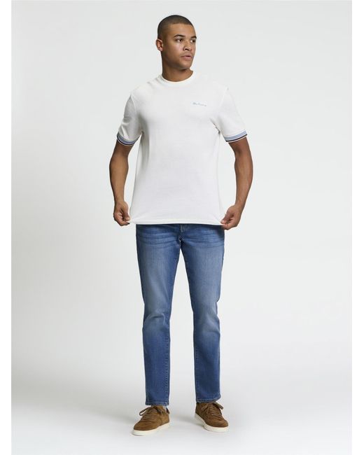 Ben Sherman White Short Sleeve Textured Tipped Tshirt In Ivory for men