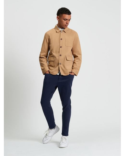 Ben Sherman Blue Canvas Chore Jacket In Camel for men