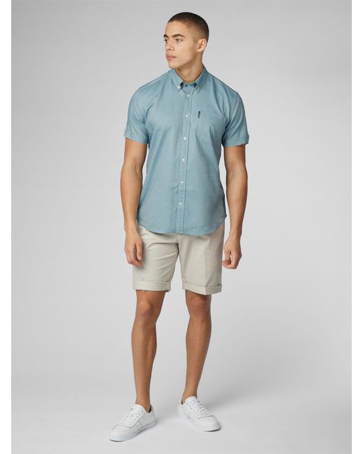 Ben Sherman Blue Organic Oxford Short Sleeve Shirt for men
