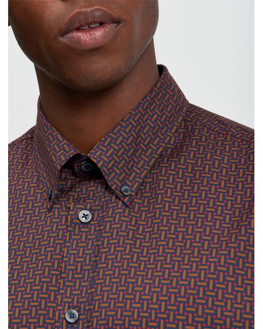Ben Sherman Red Long Sleeve Split Spot Print In Brown for men