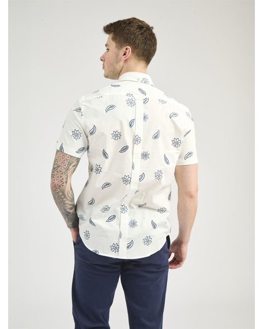 Ben Sherman Short Sleeve Floral Print Shirt In Snow White for men