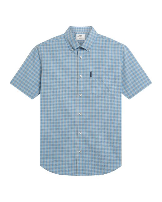 Ben Sherman Short Sleeve Linear Gingham Shirt In Lake Blue for men