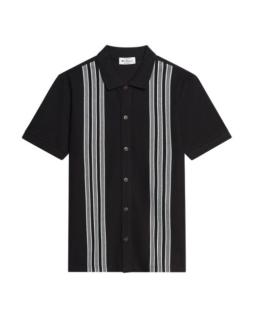 Ben Sherman Short Sleeve Birdseye Stripe Button Through Polo In Black for men