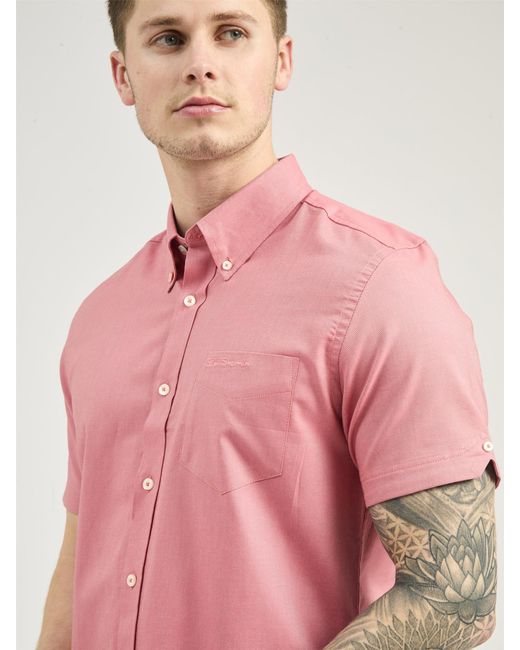 Ben Sherman Red Short Sleeve Oxford Shirt In Raspberry for men