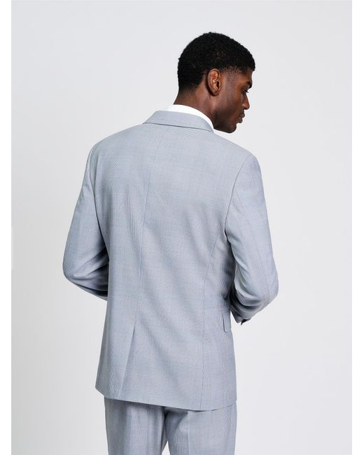 Ben Sherman White Prince Of Wales Wool Check Jacket In Light Blue for men
