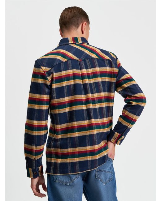 Ben Sherman Blue Brushed Ivy Check Shirt In Dark Navy for men