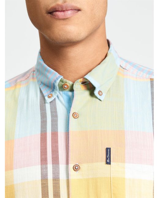 Ben Sherman Blue Short Sleeve Large Madras Check Shirt In Zest for men