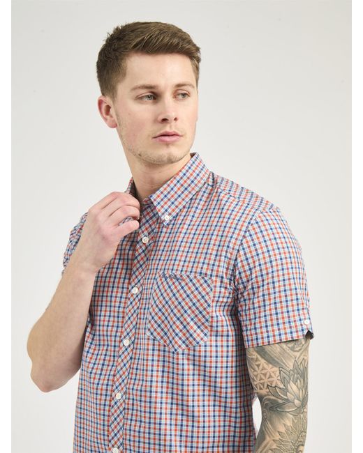 Ben Sherman Blue Short Sleeve House Check Shirt for men