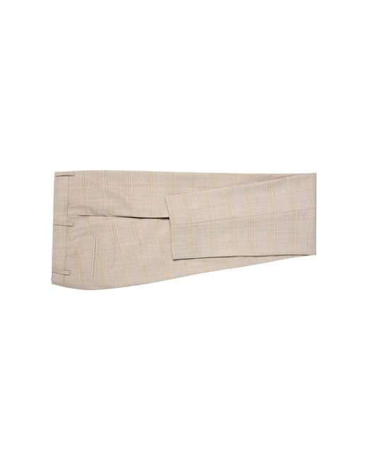 Ben Sherman Natural Tonal Wool Check Trousers In Light Brown for men