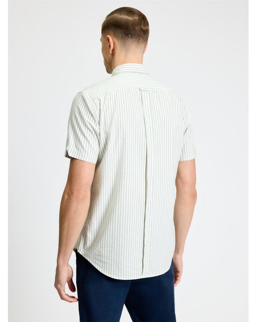 Ben Sherman White Short Sleeve Oxford Stripe Shirt In Sage for men