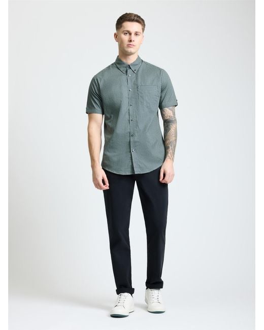 Ben Sherman Blue Short Sleeve Geo Print Shirt In Pale Khaki for men