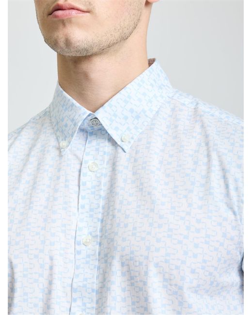 Ben Sherman Blue Short Sleeve Geo Tile Print Shirt In White for men