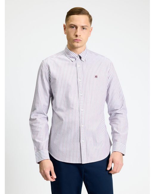 Ben Sherman White Long Sleeve Oxford Stripe Shirt In for men