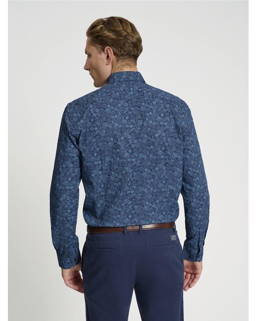 Ben Sherman Blue Long Sleeve British Mono Floral Print In Dark Navy for men